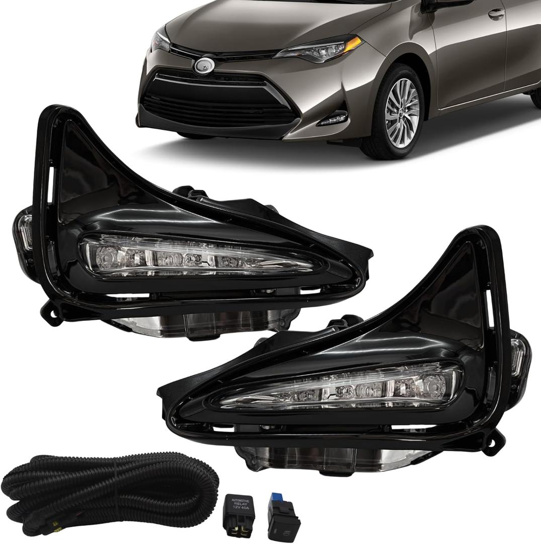 Daytime Running Lights Replacement for 2017-2019 Toyota Corolla L LE XLE Front Driving Fog Lamp Assembly with Switch & Wring Harness
