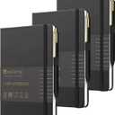 &And Per Se Lined Journal and Pen Set (3 Packs), A5 Leather Hardcover Notebook with Pen & Stationary Set, 160 Pages 100GSM Thick Ruled Paper Journal for Business Work Writing (Black)