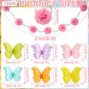 OBBOLO 3D Hanging Butterfly Decorations, Colorful Butterfly Birthday Party Decorations with Tissue Pompom Garland, 6 Pcs Paper Hanging Decorations for Girls, Women, Flower Garden Party Dcor
