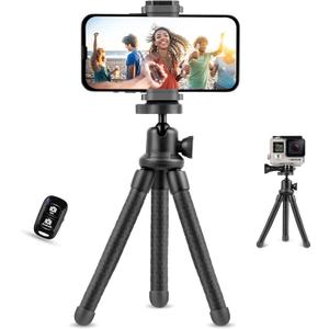 UBeesize Phone Tripod, UBeesize 12 Inch Flexible Cell Phone Tripod Stand Holder with Wireless Remote Shutter & Universal Phone Mount, Compatible with Smartphone/DSLR/GoPro Camera (Black)