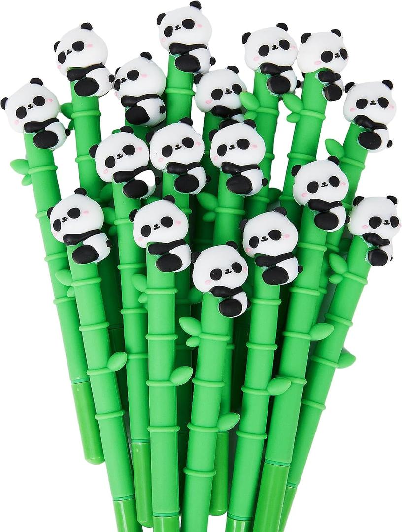 20 Pcs Panda Pens, Cartoon Panda Bamboo Pens Set for Kids Girls, Kawaii Gel Pens 0.5mm Black Ink Ballpoint Pens for School Office Supplies