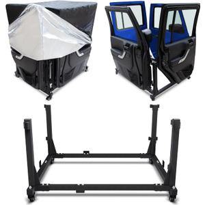 Jeep Door Storage Rack for Wrangler & Gladiator, Heavy Duty Carbon Steel Jeep Door Holder with E-Coating & Powder Coated Finish, Stores 2-4 Doors, Movable Garage Storage for TJ YJ JL JK JT