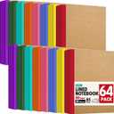 YesBes 64 Pack Composition Notebooks Bulk, A5 Kraft Cover Lined Journaling Notebooks, 8.3x 5.5 Travel Notebook for School Office Students Artists, 8 Colors 60 Pages