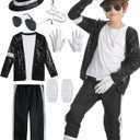 8 Pcs 80s 90s Dance Star Costume for Kids Pop Stage Cosplay Halloween with Accessories Set (10-12 Years)