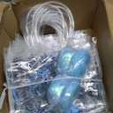 QOUBAI 24Pcs Blue Bow Clear PVC Gift Bags with Handles Bulk Bowknot Goodie Treat Candy Bags Coquette Bow Wedding Wrap Tote Bag with 1 Roll of Blue Ribbon for Birthday Baby Shower Decorations Supplies