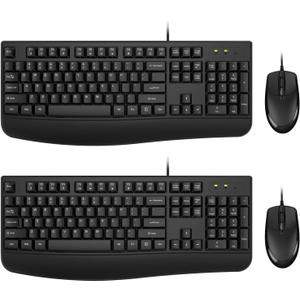 Wired Keyboard and Mouse Combo, EDJO Full-Sized Ergonomic Computer Keyboard with Palm Rest and Optical Wired Mouse for Windows, Mac OS Desktop/Laptop/PC (2 Pack)