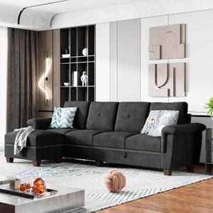 Shintenchi Sectional Couch, Convertible L Shaped Couch with Storage, Modular Sectional Sofa with Storage Ottoman for Living Room, Apartment, Office, Black