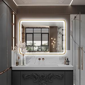 TheiaMo 36"x28" Gold LED Bathroom Mirror with Lights, Front and Backlit