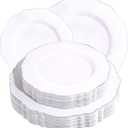 WDF 60pcs Silver Plastic Plates-Baroque White &Silver Plates for Upscale Parties &Wedding-including 30Plastic Dinner Plate 10.25inch, 30 Salad Plate 7.5inch
