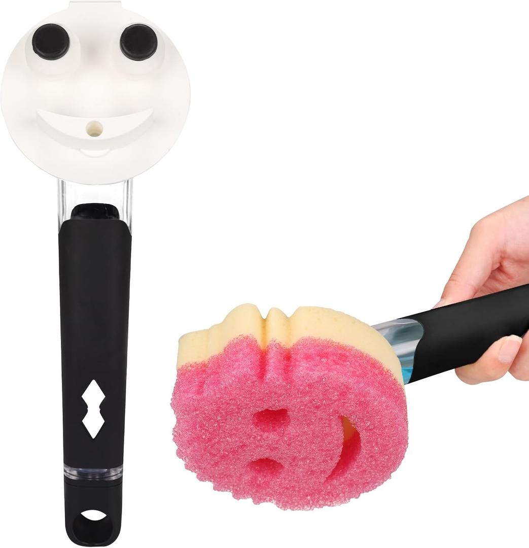 Smile Sponge Dish Wand Holder for Round Smiley Face Sponge Soap Dispensing Handle Upgraded Design, Black