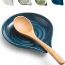 LAUCHUH Spoon Rest for Stove Top, Ceramic Spoon Holder for Kitchen Countertop, Large Cooking Utensil Rest for Spatula, Spoons or Tongs, Heat-Resistant Framhouse Decor for Mother's Day, Blue, 5 Inches