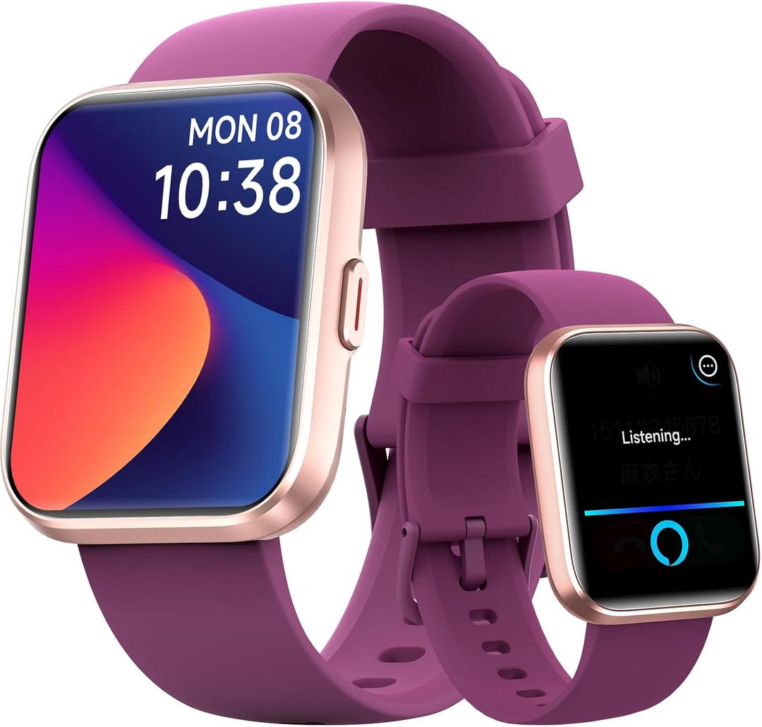 Fitpolo Smart Watches for Men/Women, 1.8'' Alexa Built-in Fitness Tracker Watch with Bluetooth Calls, IP68 Waterproof, Heart Rate/Sleep/SpO2/Stress Monitor, 110 Sport Modes for Android & iPhone (Purple)