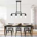 4-Light Dining Room Light Fixture, Linear Kitchen Island Lighting Black Chandelier Farmhouse Pendant Lighting for Kitchen Island Dining Table Living Room, Height Adjustable