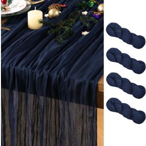 Navy Blue Cheesecloth Table Runner 4 Pack Spring Table Runners Boho Gauze 120 Inches Navy Cheese Cloth Table Decor for Wedding Bridal Baby Shower Valentine's Day