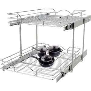 OCG 2 Tier Pull Out Cabinet Organizer (11" W x 21" D), Pull out Drawers for Kitchen Cabinets, Pull Out Shelves for Base Cabinet Organization in Kitchen Bathroom Pantry, Chrome Finish