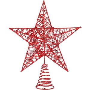DERAYEE Christmas Star Tree Topper, Xmas Red Glittered Treetop Metal Hollow Tree Star for Christmas Tree Decorations, Holiday Party Indoor Decor