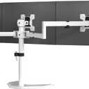 WALI Triple Monitor Stand, Free Standing Three LCD Monitor Fully Adjustable Desk Mount Fits 3 Screens up to 27 inch, 22 lbs Weight Capacity per Arm (MF003-W), White