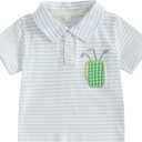 Toddler Baby Boy Shirt Golf Stripes Short Sleeve Button Down T-Shirt Tops Cute Infant Casual Tee Summer Clothes (White)