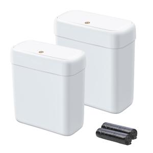 funest 2 Pack Bathroom Can with Lid, 3 Gal/12 L & 2.7 Gal/10L Garbage Can with Pop-Up Lid, Small Spaces Plastic Can, Slim Bin Waste Basket for Bathroom, Rv, Office, White