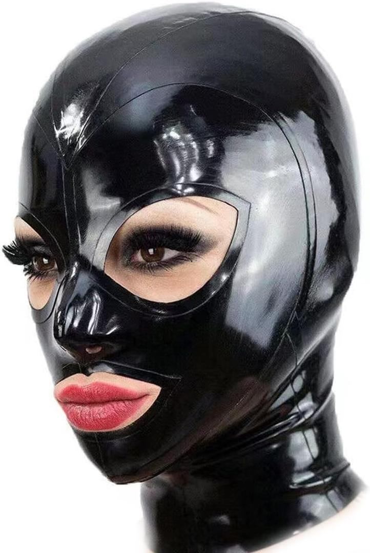 Black Latex Hood Mask Full Face Riding Hood for Party Cosplay Latex Mask for Halloween Christmas Party