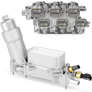Upgraded Full Aluminum Engine Lower Intake Manifold with Gasket Engine Oil Filter Housing with Oil Cooler Sensors and Gaskets Compatible with Dodge Charger Challenger Journey Jeep Wrangler