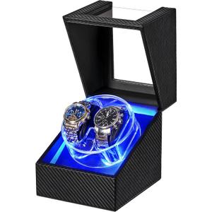 ANWBROAD Watch Winder for Automatic Watches, 4 Modes Double Automatic Watch Winder box with LED Crystal Design, Rotating Watch Case with Super Quiet Motor with Type-C Adapter UJWW007C
