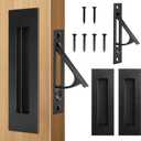 HBL' 2 Pack | Pocket Door Hardware Set – 4 Recessed Flush Finger Pulls & 2 Edge Pull, Made of 304 Stainless Steel, Template Included, Black