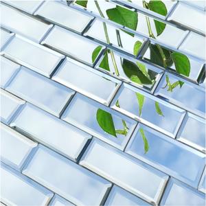 64 Pcs Peel and Stick Beveled Mirror Glass Tile.2.5x1 Inch Mirror Backsplash Tiles. Cute Mirror Strip Tile for Kitchen, Bathroom Wall. 64 Pcs (Silver)
