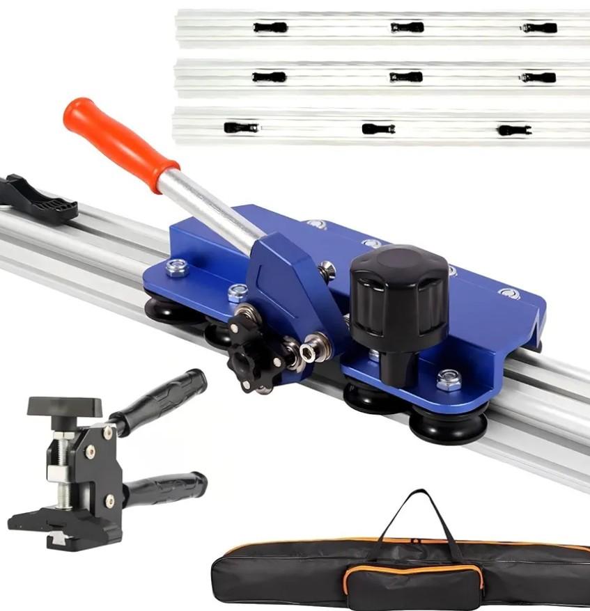 110" Professional Large Format Manual Tile Cutter with Built-in Suction Cups & Tile Pliers, 3 Push Knives – Cuts Porcelain, Ceramic & Stone Tiles up to 4.7" Thick (Blue)