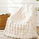 BENVWE Faux Fur Throw Blanket for Couch - Cozy Fuzzy Soft Plush Fluffy Thick Luxury Minky Bubble Blanket for Living Room Home Decor- Mothers Day Birthday Gifts for Women, Beige, 51" x 63"