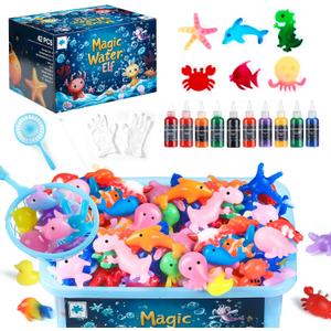 TMOL Magic Water Elf Toy Kit, Aqua Fairy Water Gel Kit for Kids with 10 Magic Gel & 6 Molds,Make Your Own Water Pets & Squishy Toys, Craft Kits for Kids Ages 8 9 10 Years Old (Blue)