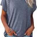EVALESS Womens Fashion Oversized Summer Tops Casual Short Sleeve V Neck Lace Patchwork Shirts 2026 Basic T-Shirts Tee Blouses, Medium