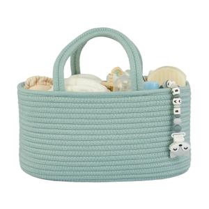 Diaper Caddy Organizer for Baby Cotton Rope Nursery Storage Bin Basket Portable Holder Tote Bag for Changing Table Car Travel Baby Shower Gifts Newborn Essentials Registry Must Haves Light Green (Regular)