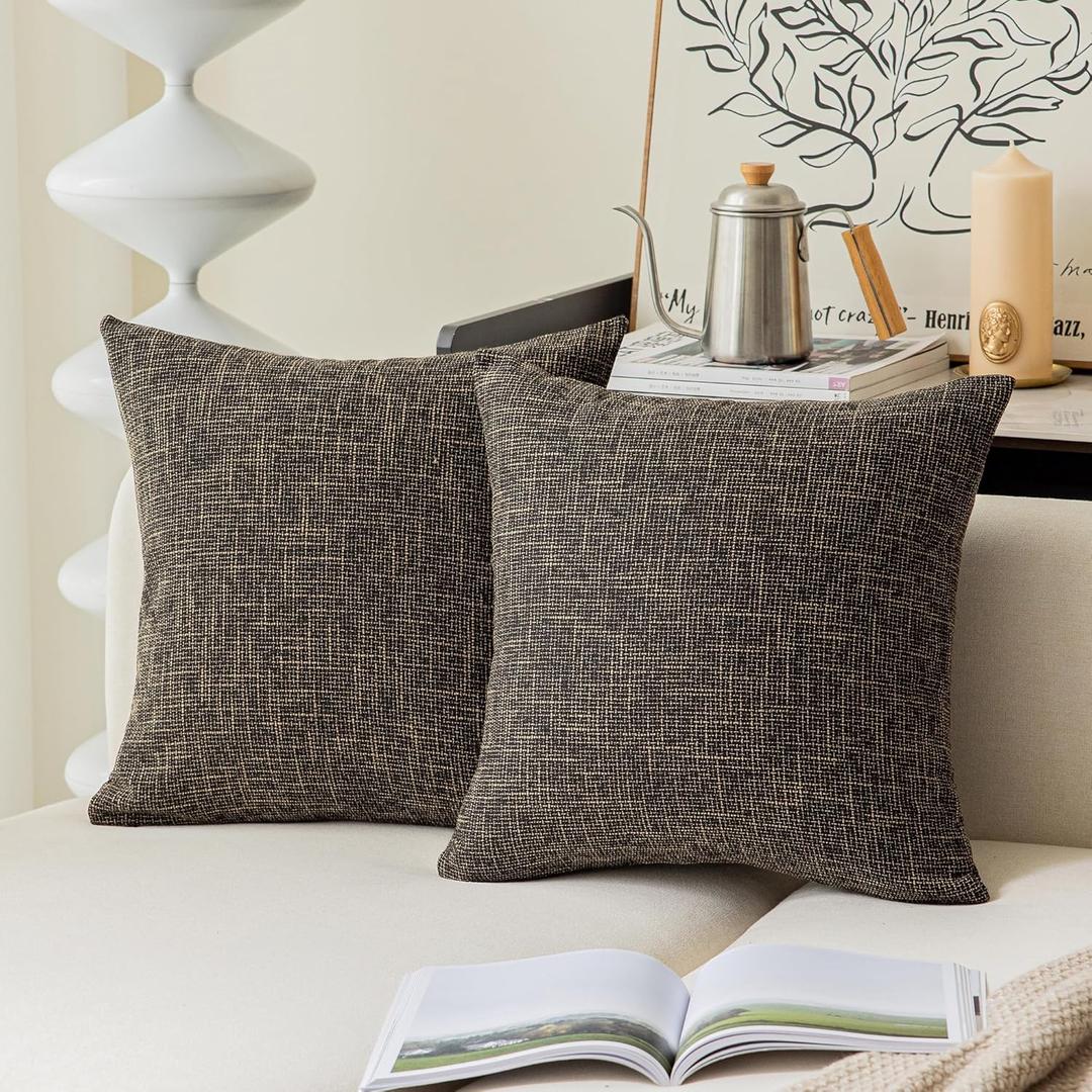 Kevin Textile Soft Solid Lined Linen Pillow Cover Durable Pillowcase Fashion Striped Star Cushion Cover, 61 x 61 cm, Set of 2, Black Gold