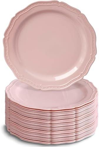Silver Spoons Countryside Collection Blush Round Plastic Dessert Plates - 7.5" (Pack of 20) - Perfect for Weddings, Showers & Garden Parties