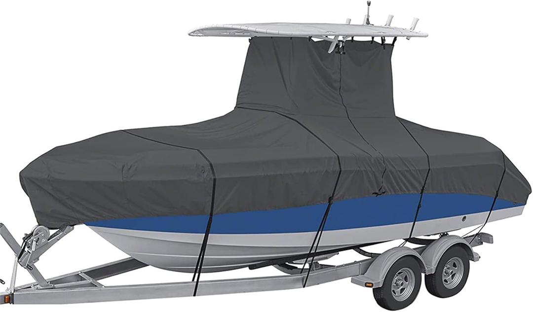 WFLNHB Heavy-Duty 420D T-Top Boat Cover 20-22ft Length 296.06" Width 133.8" (Gray)