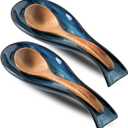 Tikooere Ceramic Spoon Rest for Stove Top, Large 8.7 Inch Spoon Holder for Kitchen Counter, Porcelain Utensil Rest for Thankgiving and Christmas Gift, Dishwasher Safe and Heat-Resistant, Blue(2 PC)
