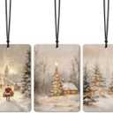 DEQSX Christmas Car Air Freshener 3 Pcs, Vintage Winter Xmas Books Santa Cabin Pine Tree Forest Hanging Air Freshener for Cars Closet Drawer Books, Christmas Car Accessories for Women Men