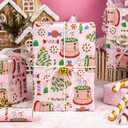 MAYPLUSS Christmas Wrapping Paper Roll - 17 In x 33 Feet - Cute Pink Christmas Candy Cane Cake Reversible Polka Dot Gift Wrap Paper for New Year, Holiday, Kids