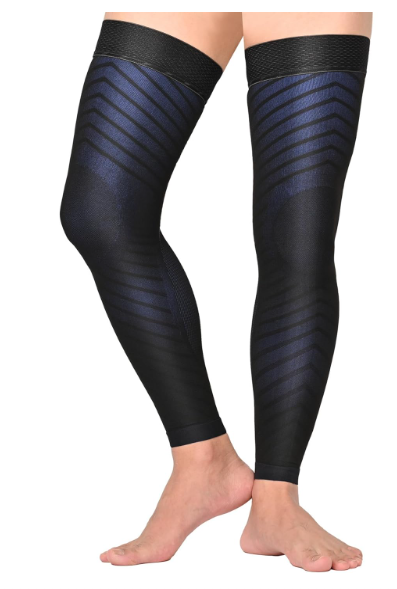 MGANG Full Leg Compression Sleeves for Men & Women, Thigh High 20-30mmHg Graduated Compression Stockings for Thigh Calf Knee Support, Pain, Swelling, Varicose Veins, Running, Sports, 1 Pair, Blue L (Large)