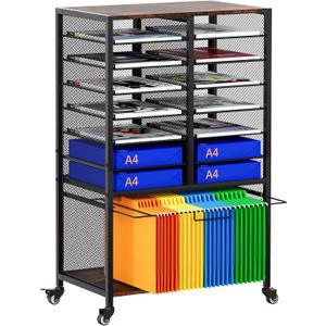 EasyPAG Rolling File Cart with 14 Slot Mail Organizer, Under Desk Storage with Hanging File Rack for Letter/Legal Folders, Mobile Filing Cabinet Printer Stand for Office Home Classroom, Black