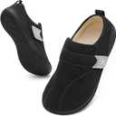 XIHALOOK Womens Slippers Wide Diabetic Shoes with Adjustable Strap for Diabetic Swollen Feet Outdoor Indoor Walking Shoes (Black)
