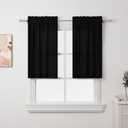 2Pcs 36inch Black Kitchen Tier Curtains for Windows, Semi Light Filtering Curtains for Bedroom, Living Room, Basement, Bathroom, Window Treatments (24" W x 36" L)