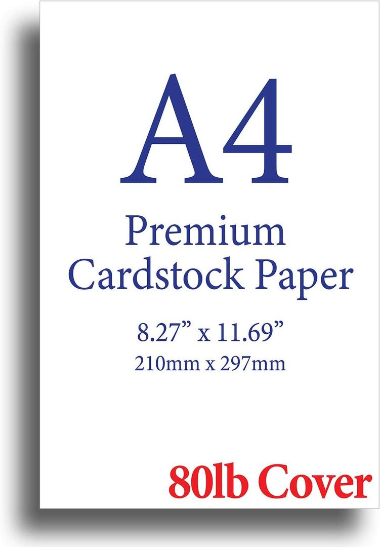 Heavyweight White A4 (8.3"x 11.7") Cardstock - Thick 80lb Cover (216 gsm) - 100 Sheets