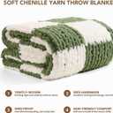 L'AGRATY Chunky Knit Blanket Throw: 50''x60'' Chenille Chunky Knitted Throw Blankets for Bed Couch - Handmade Thick Cable Knit Blanket - Large Crochet Rope Blankets for Home Decor(Green Checkered)