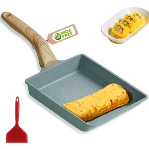 MIHUNTER Japanese Omelette Pan Nonstick Tamagoyaki Egg Pan,Retangle Small Frying Pan,with Silicone Spatula & Brush,Non-Stick Coating (PFOA Free) - 20 x 15cm