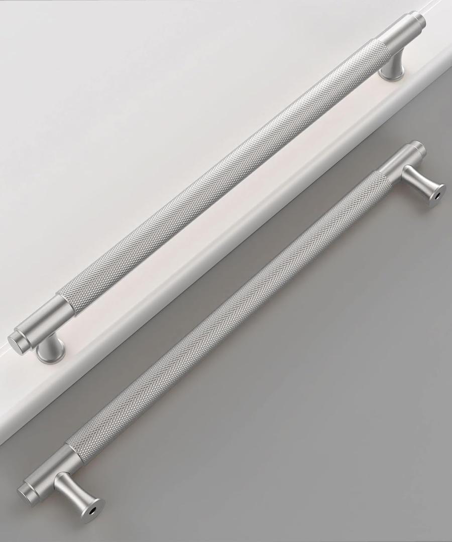 10 Pack 9 Inch(228mm) Brushed Satin Nickel Cabinet Pulls Knurled Kitchen Cabinet Handles Drawer Pulls Cupboard Brushed Gold Hardware for Cabinets