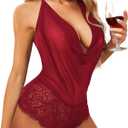 Avidlove Women Sexy Lingerie Teddy One Piece Lace Halter Babydoll Bodysuit (Large, Cardinal Red)
