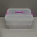 TERGOO 2 Layer Plastic Storage Containers with Lids, Multipurpose Clear Stack & Carry Box, Portable Craft Organizers and Storage Bin for Organizing Art & Craft, Sewing, Makeup, Nail Supplies (Purple)