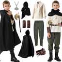 8 Pcs Medieval Costume for Boys Renaissance Viking Pirate Tunic Outfit for Kids (12-14 Years, Green)